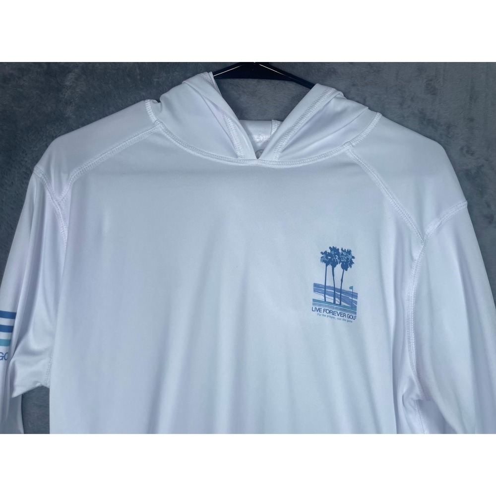Live Forever Golf LFG Mens Medium White Performance Hoodie Sun Shirt Graphic